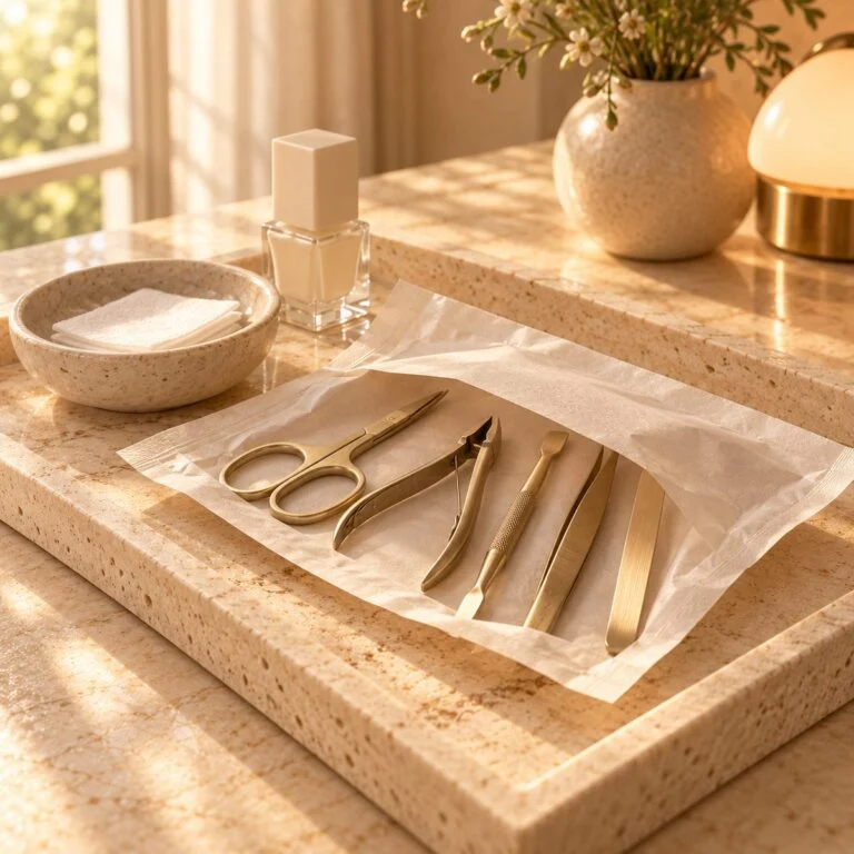 Brass tools on a marble tray