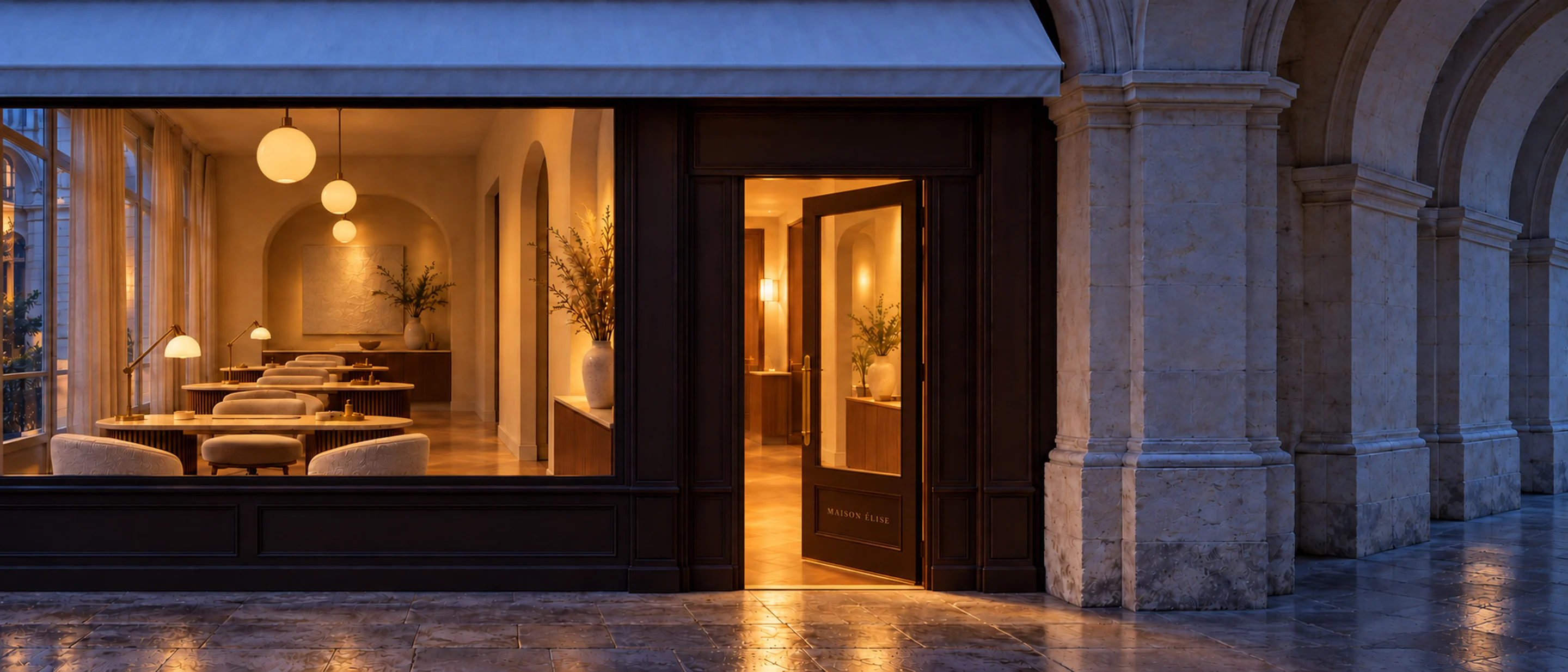 Atelier door ajar, warm light inside
