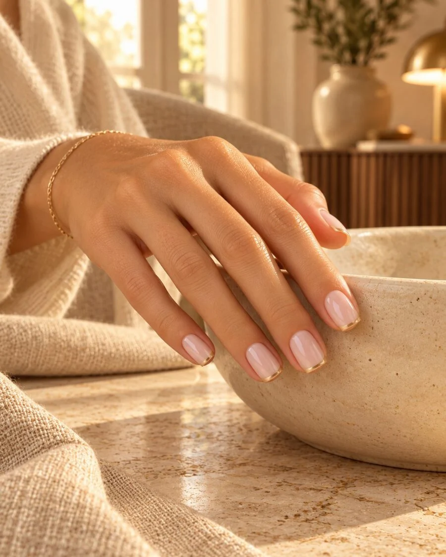 Milky French tips on short square nails