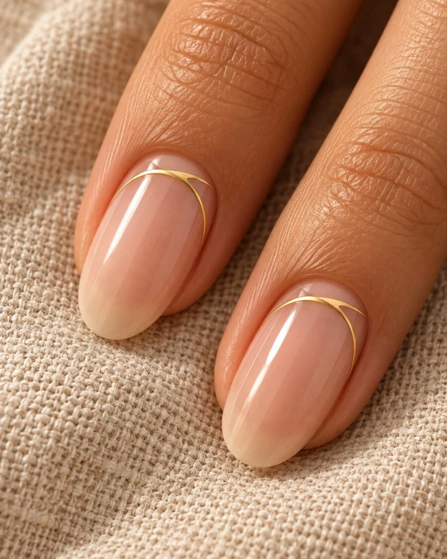 Negative-space line art on a bare nail