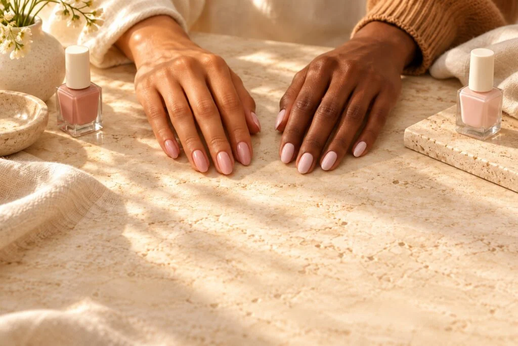 Two hands side by side, gel vs builder gel
