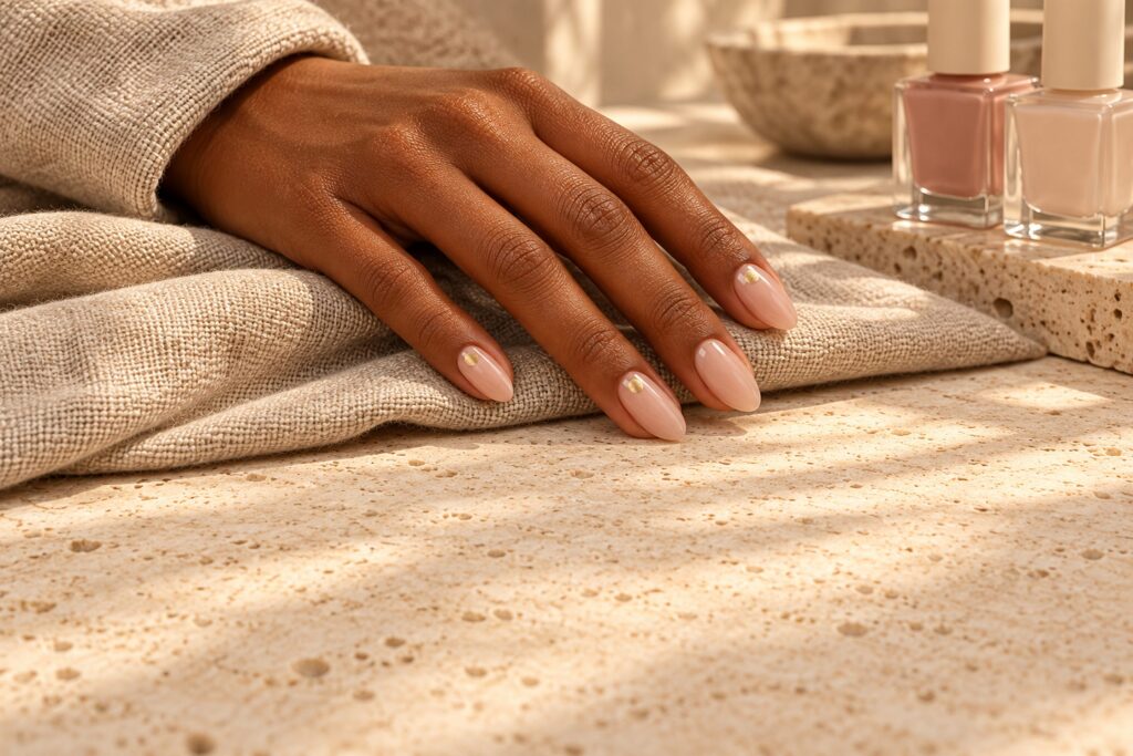 Minimal dot art on nude nails